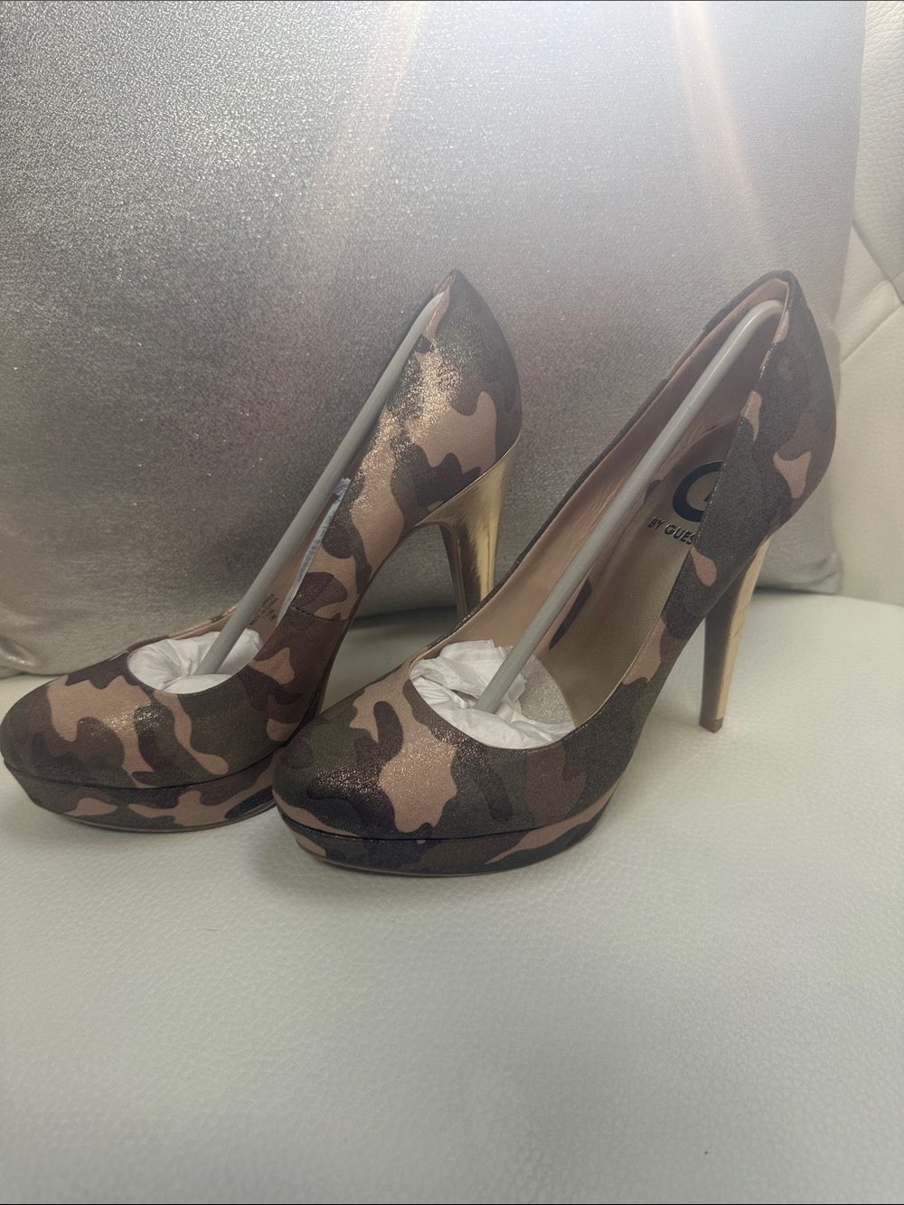 G by Guess Camouflage Platform Stiletto Heels - Tan/Brown Brand New